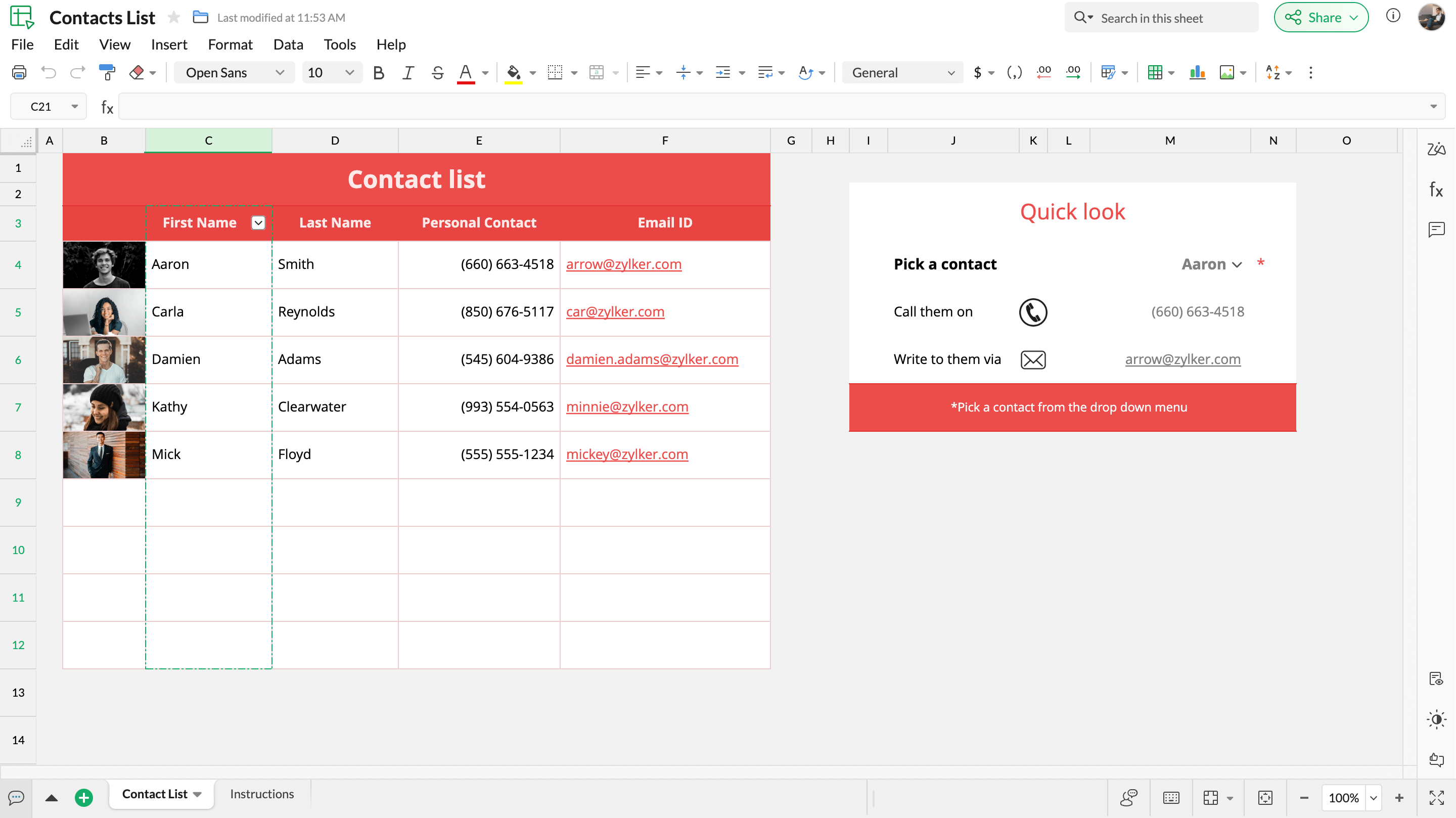 Template preview showing an invoice layout