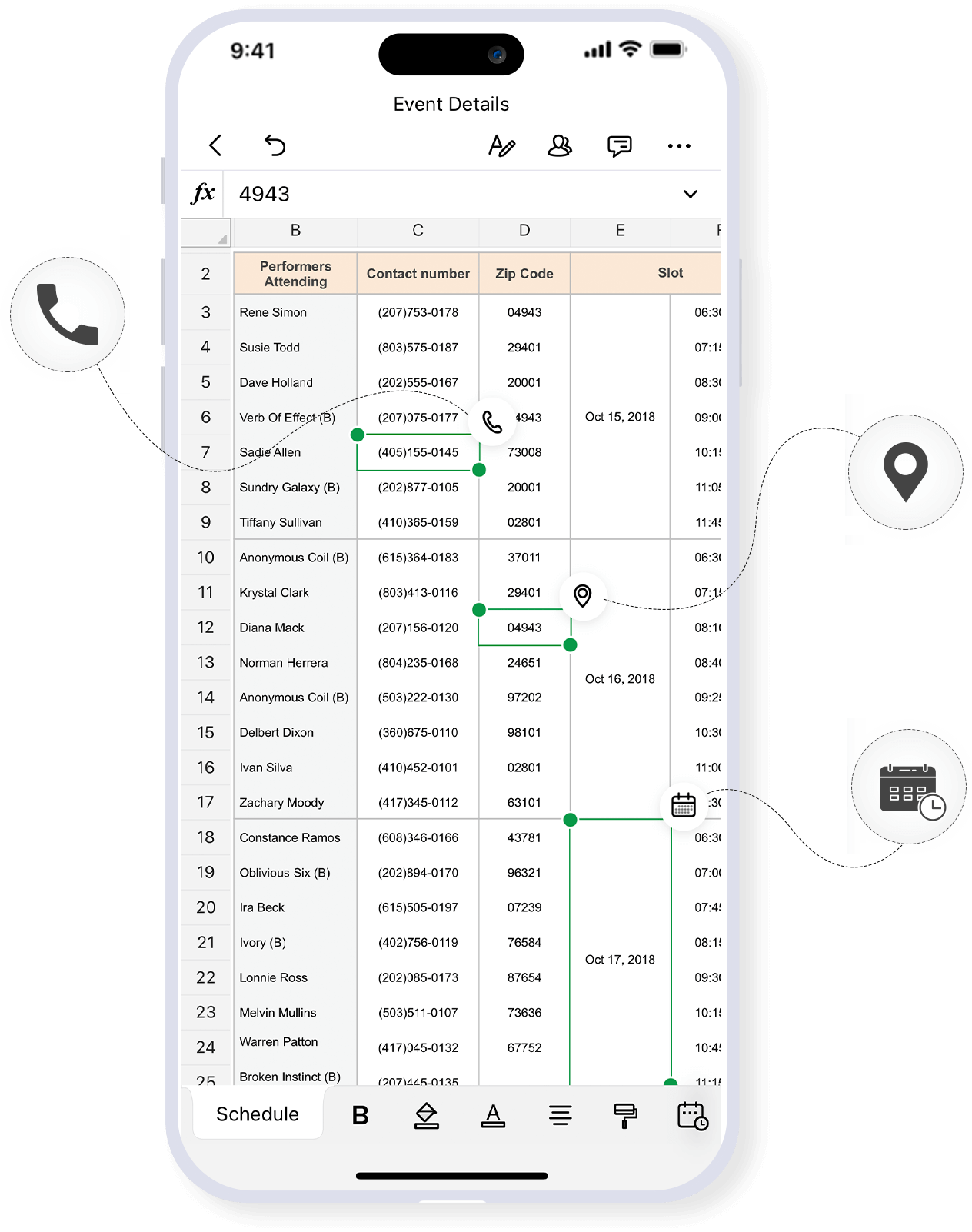 Kontextoptionen für Formate
