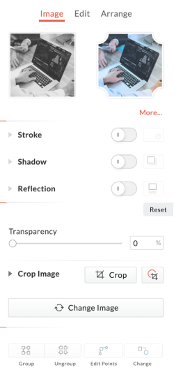 Zoho Show's contextual image formatting options