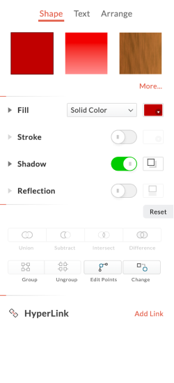 Zoho Show's contextual shape formatting options