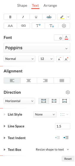 Zoho Show's contextual text formatting options