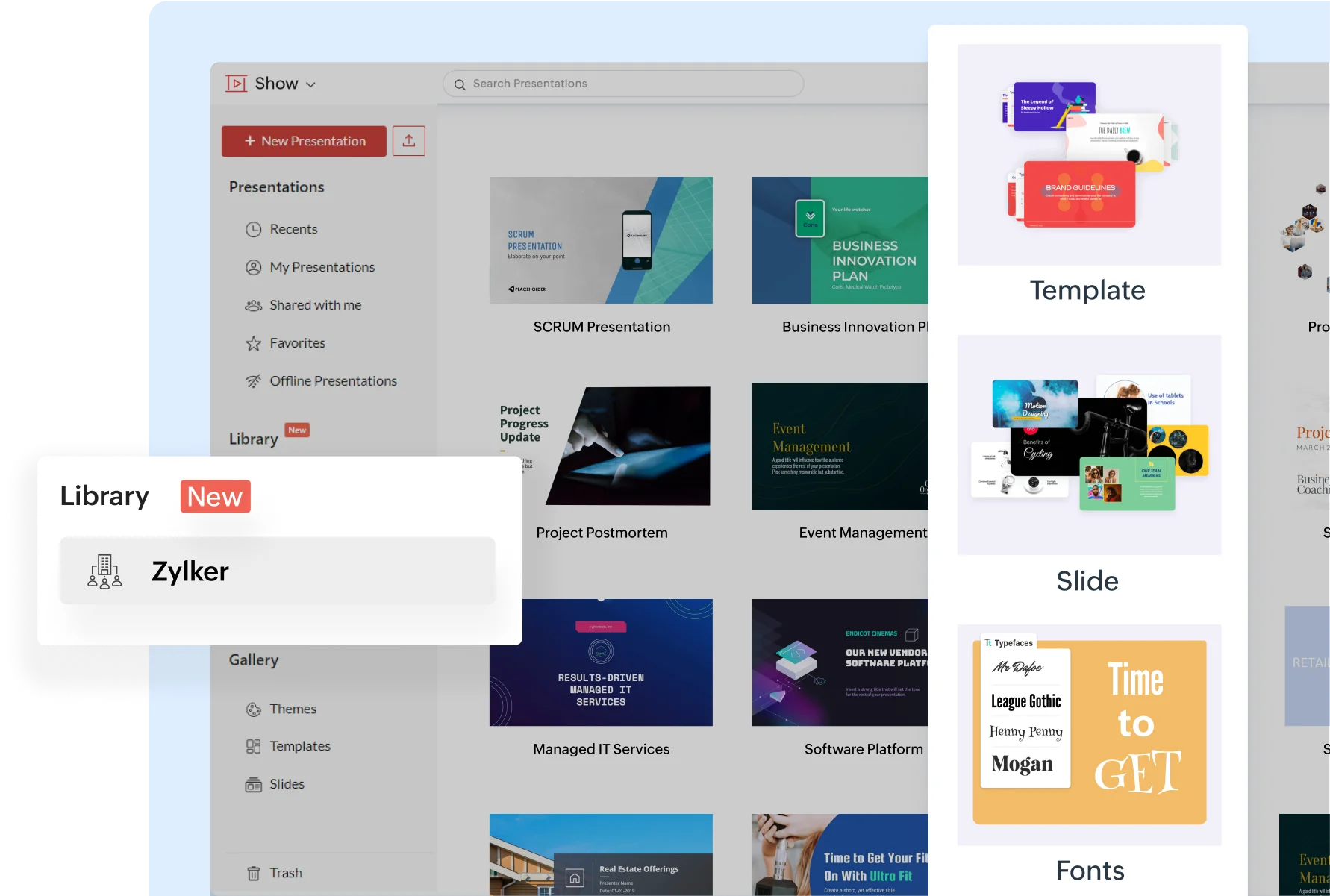 zoho show libraries feature