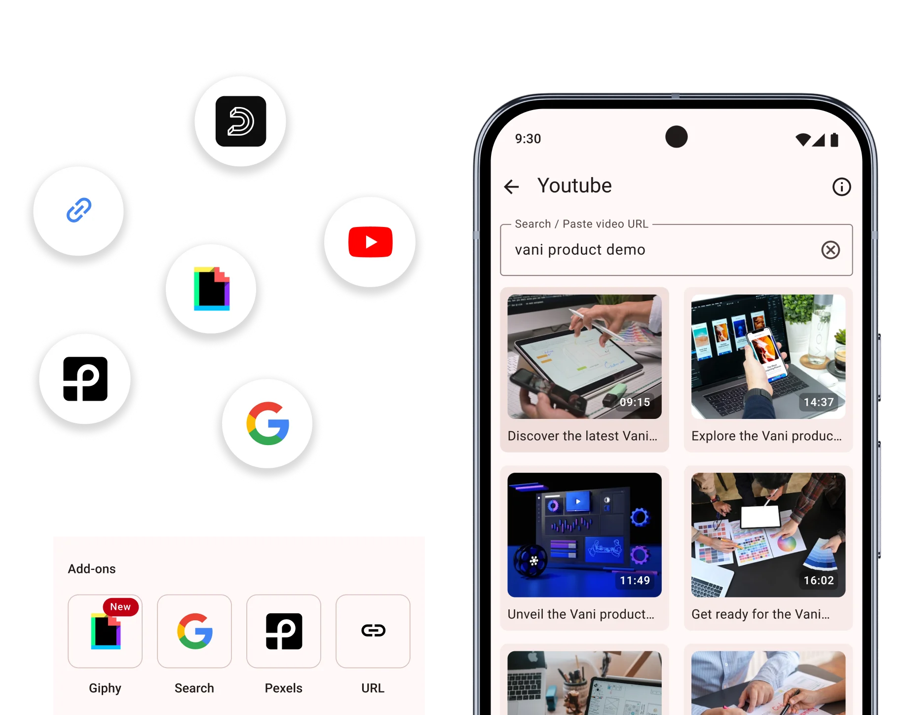Show's add-on page with a video being searched in YouTube