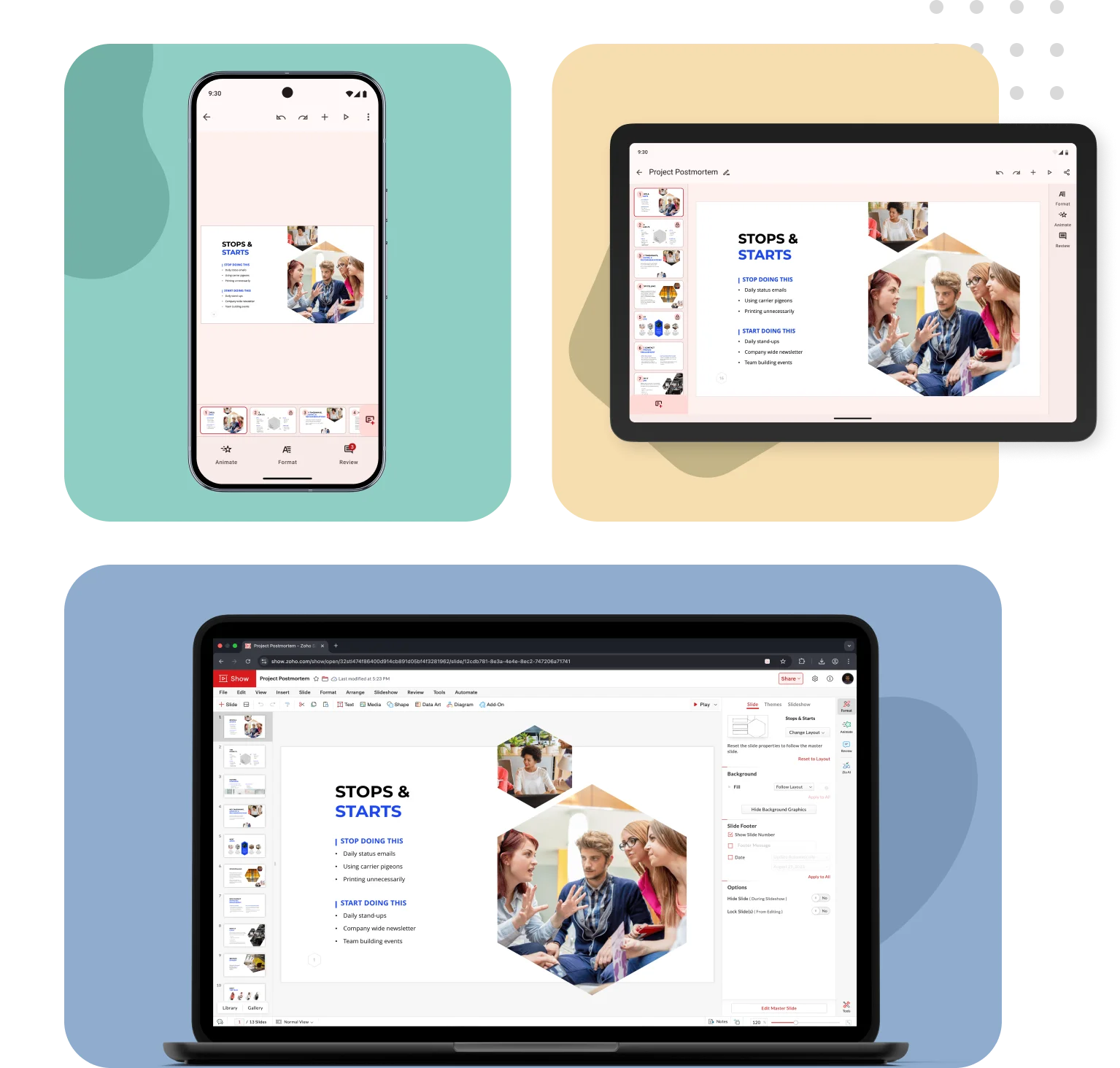 Presentation in synced across Android tab and mobile devices