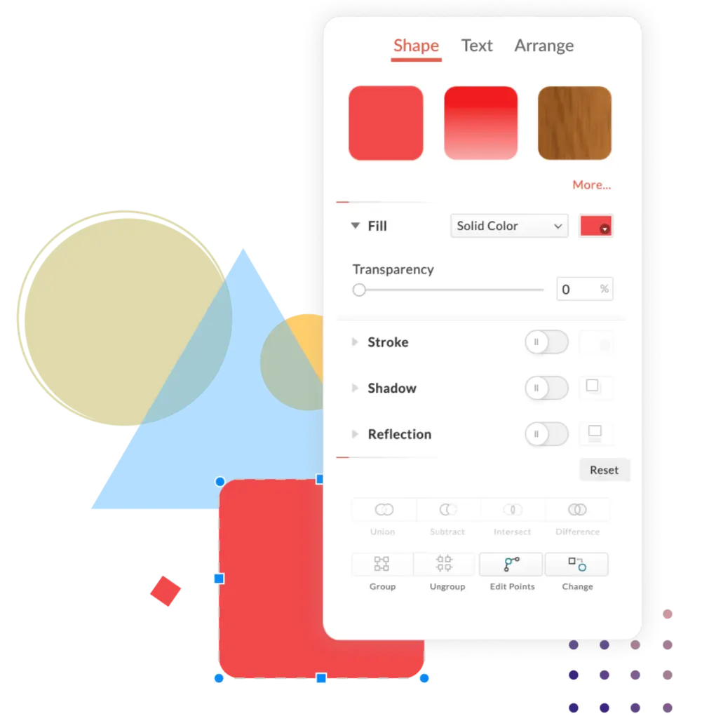 Opsi pemformatan untuk mengedit bentuk