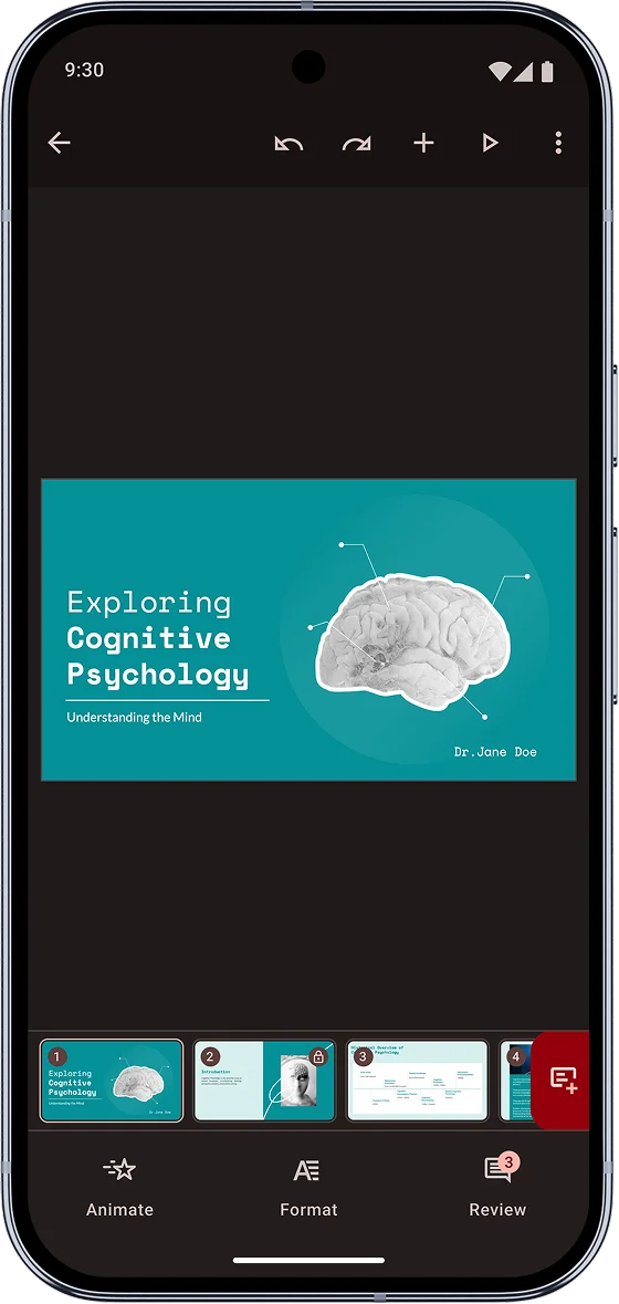 Show's Keep Fitness First presentation displayed in an Android device