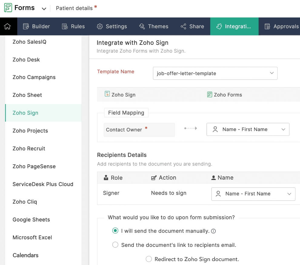 Map fields to document templates
