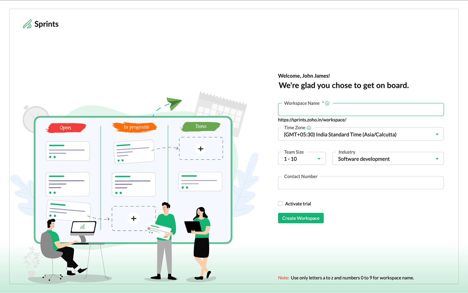 Create a new workspace in Zoho Sprints