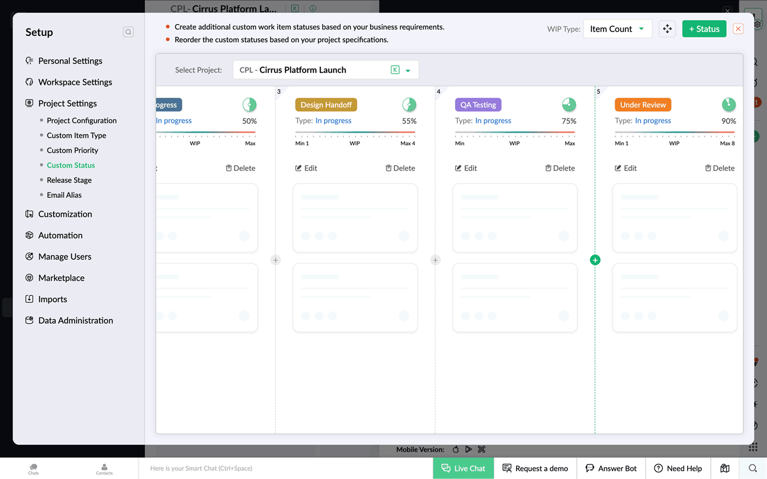 zoho sprints kanban board setup