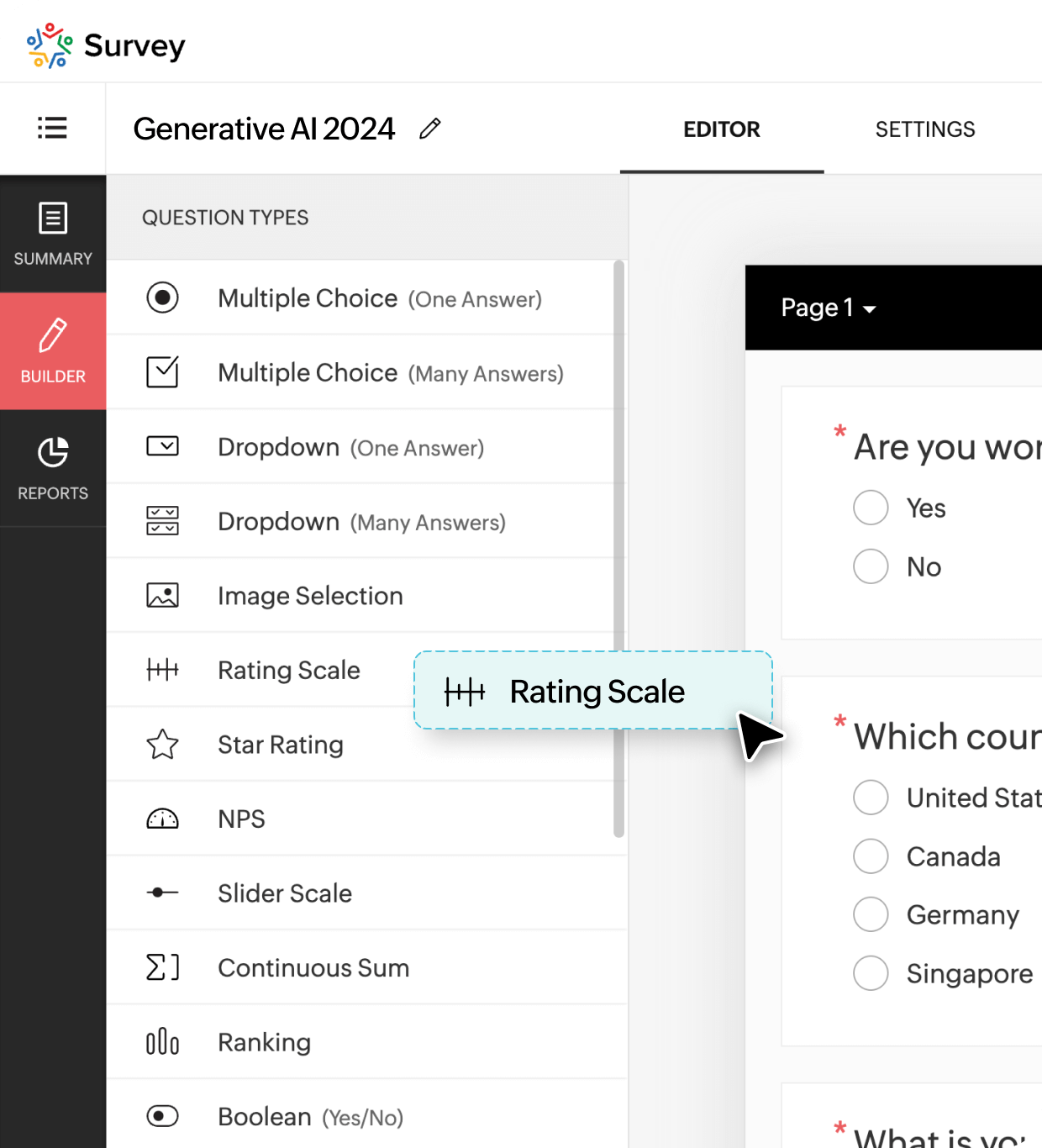 Multiple question types