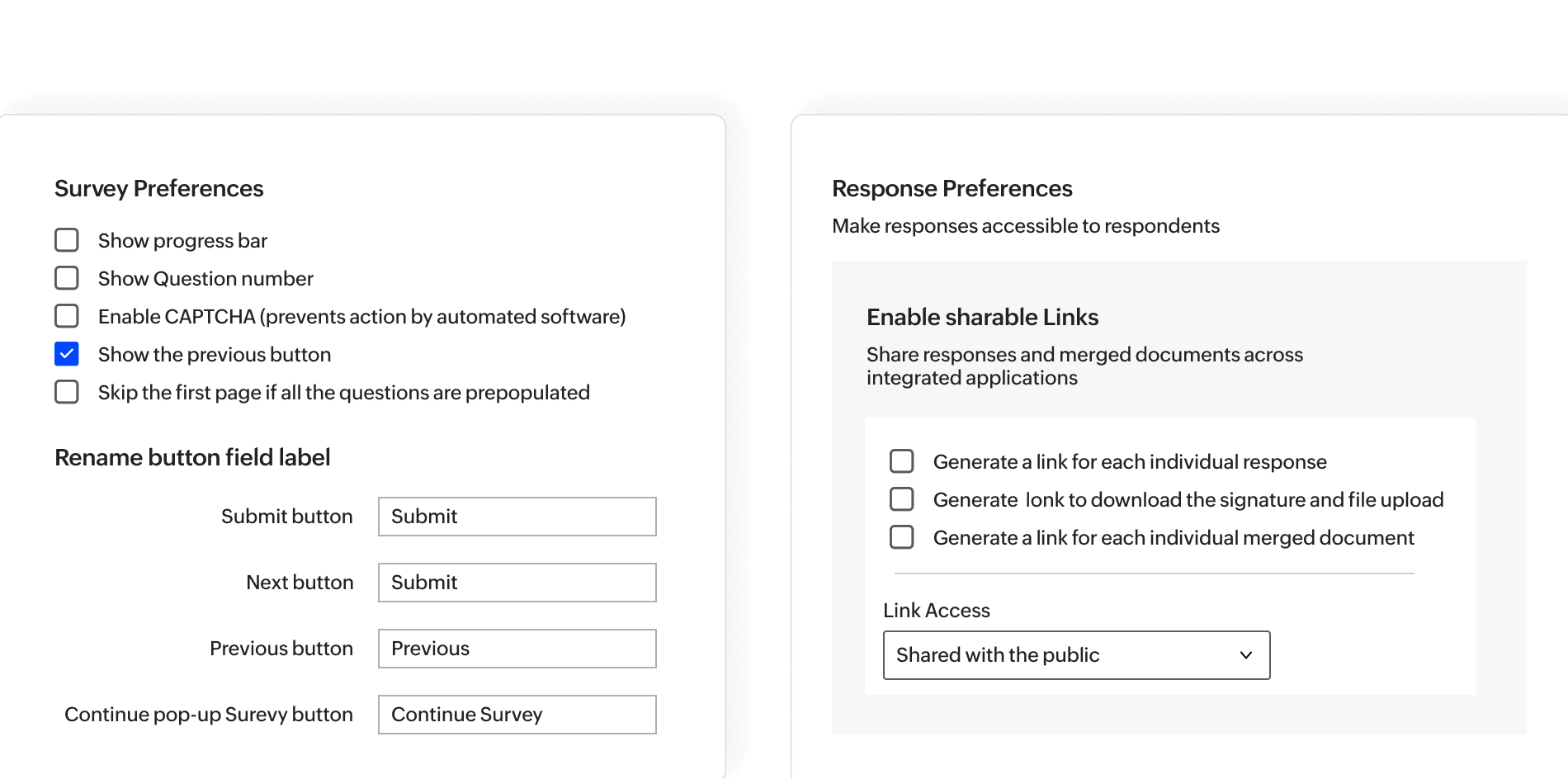 Survey settings and preferences