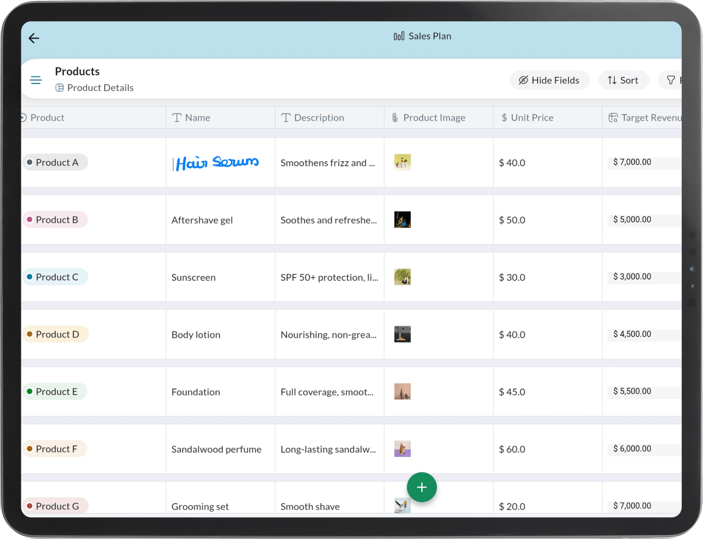Zoho Tables on an Android tablet