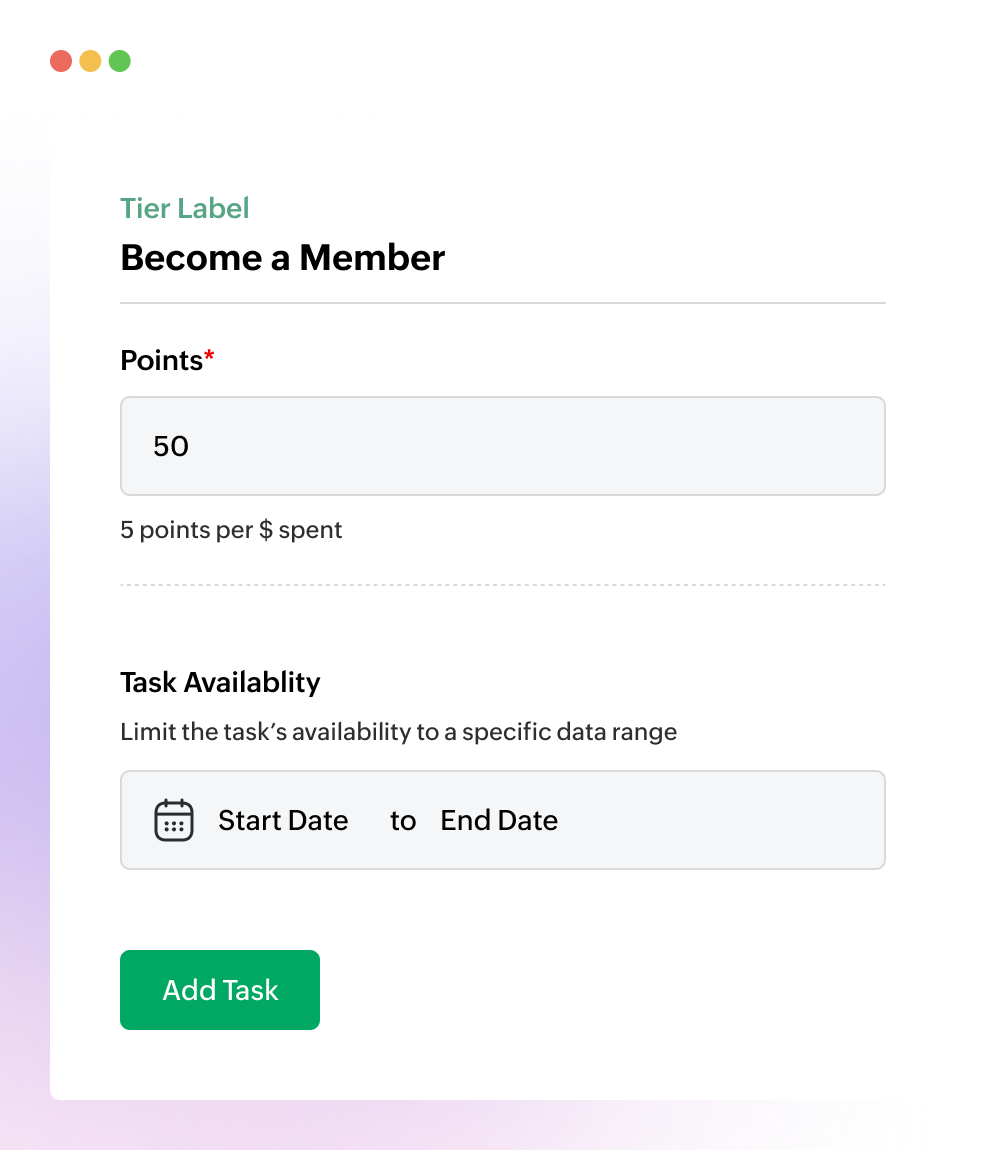 Loyalty program software with a welcome task
