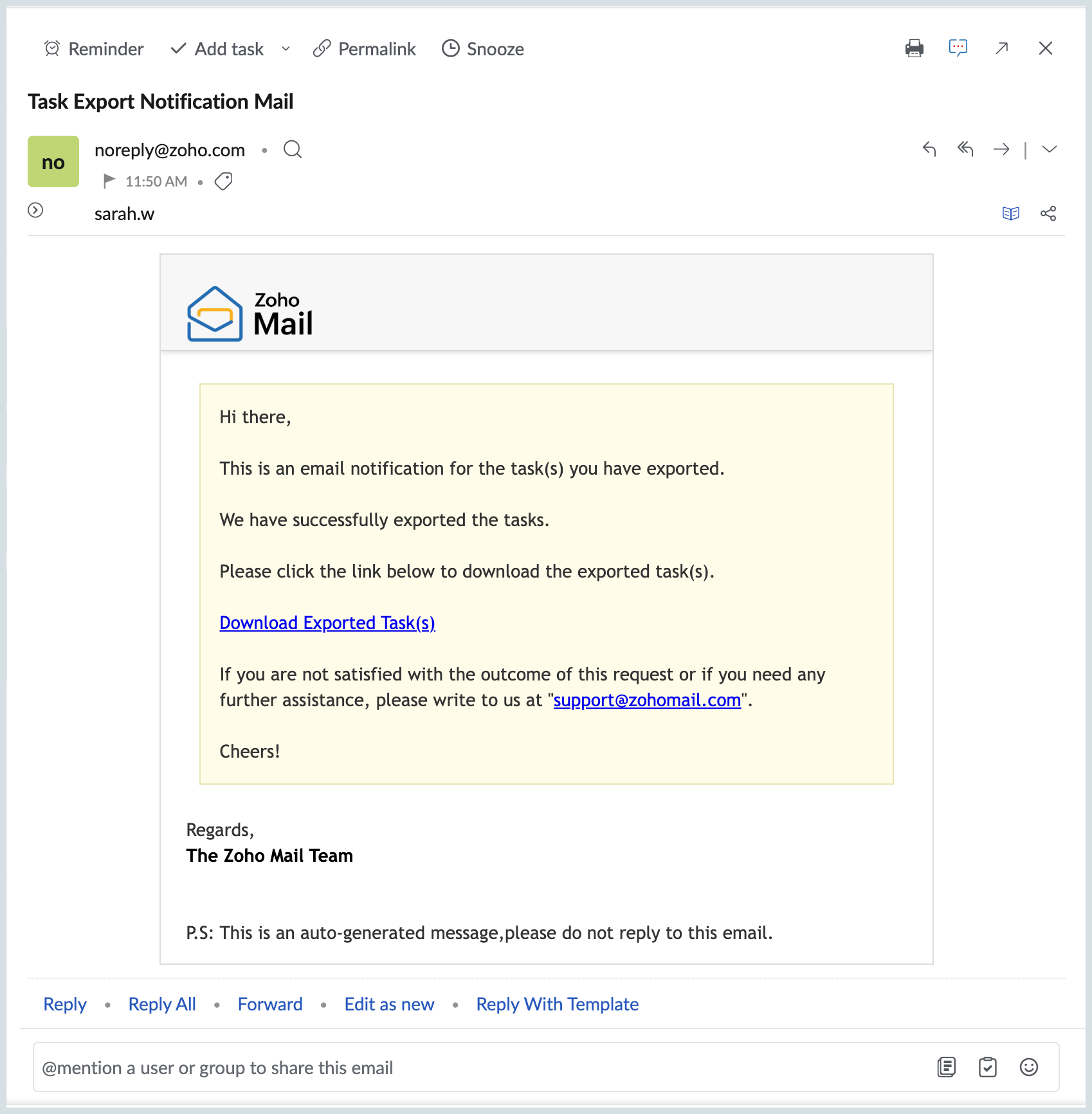 Export process completed
