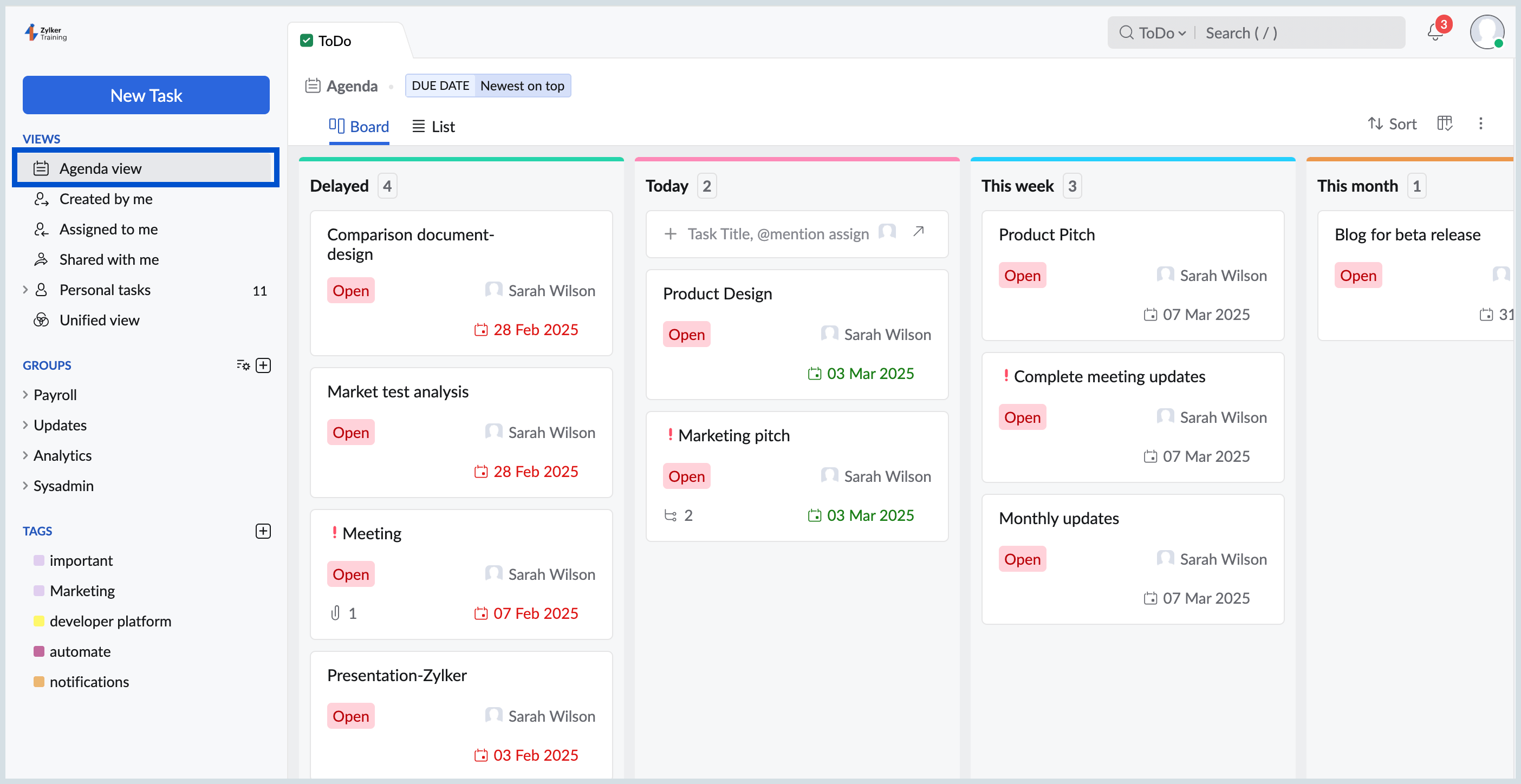 Agenda view Agenda view