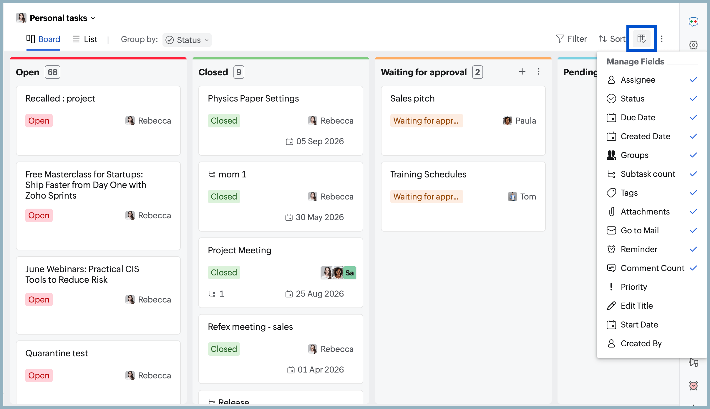 Manage fields Manage fields