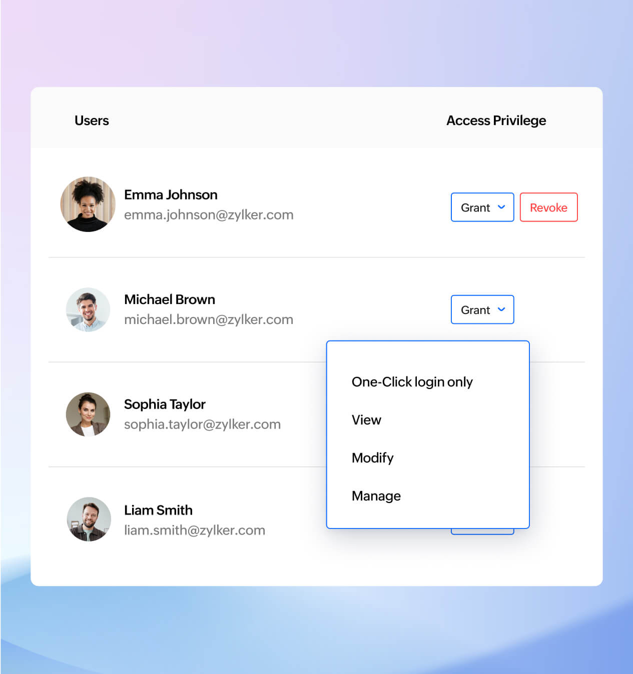 Role-based access control interface