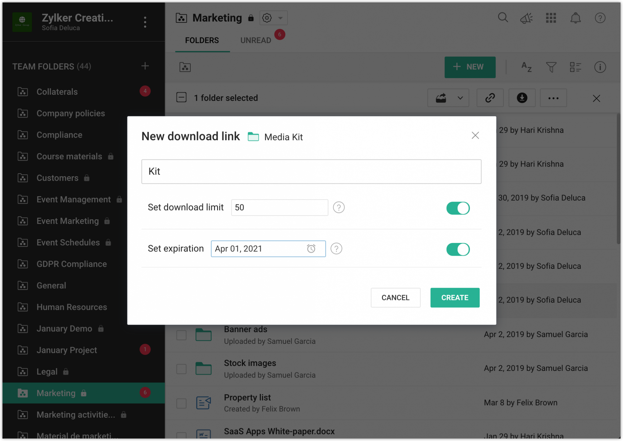 Custom download links for folders