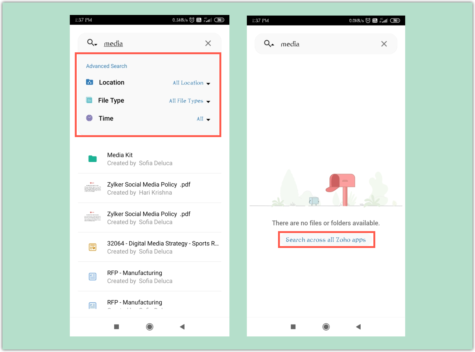 Filters enabled in Search (Android app)