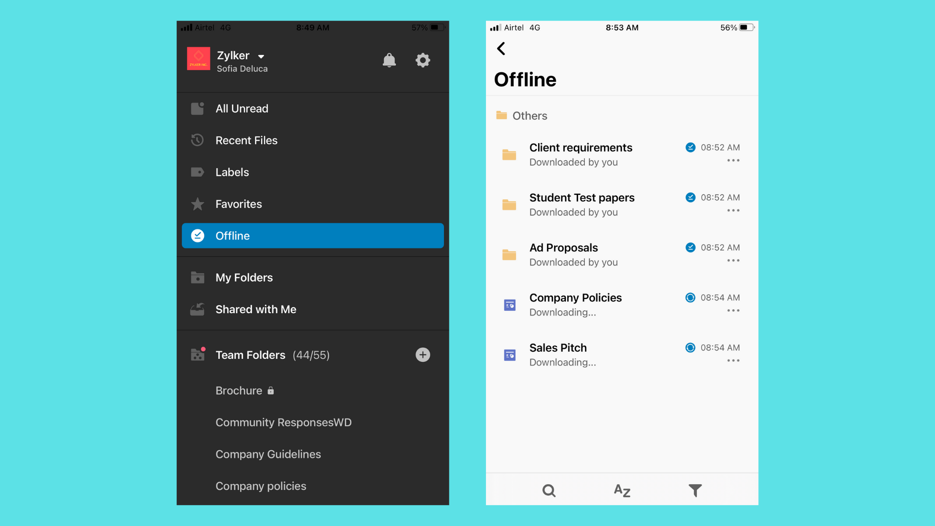 Save files and folders offline (mobile app)