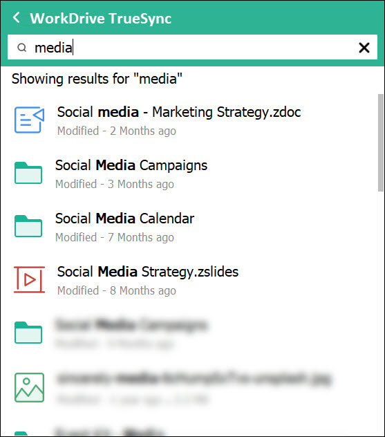 Support for Search in WorkDrive TrueSync