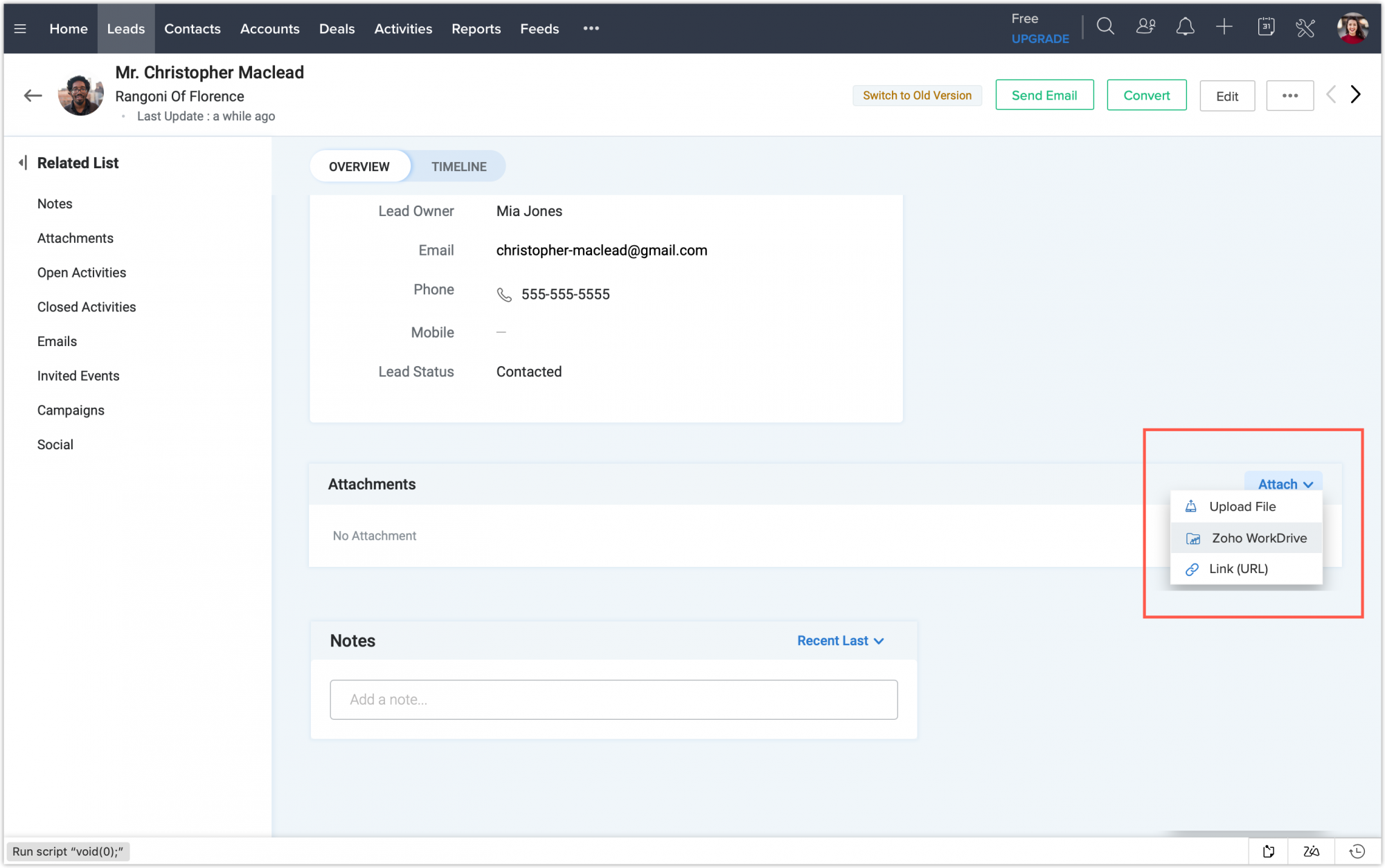 Attach files and folders from WorkDrive within Zoho CRM