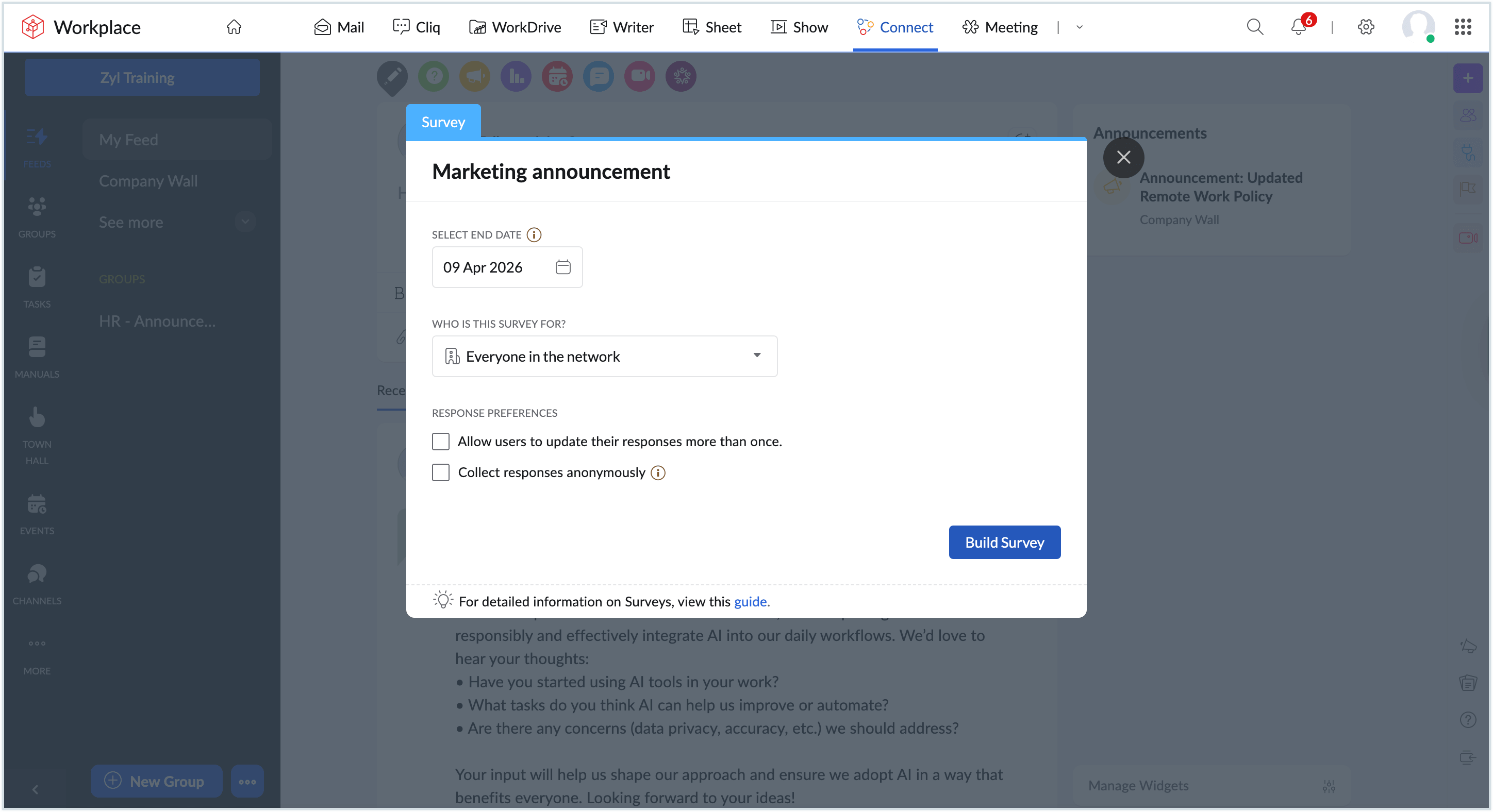 Screenshot to create a survey Screenshot to create a survey