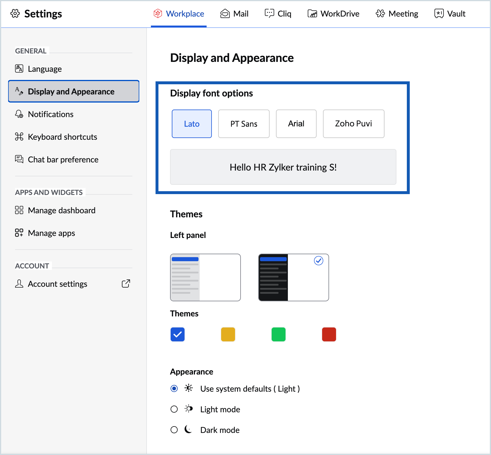 Screenshot to change display font