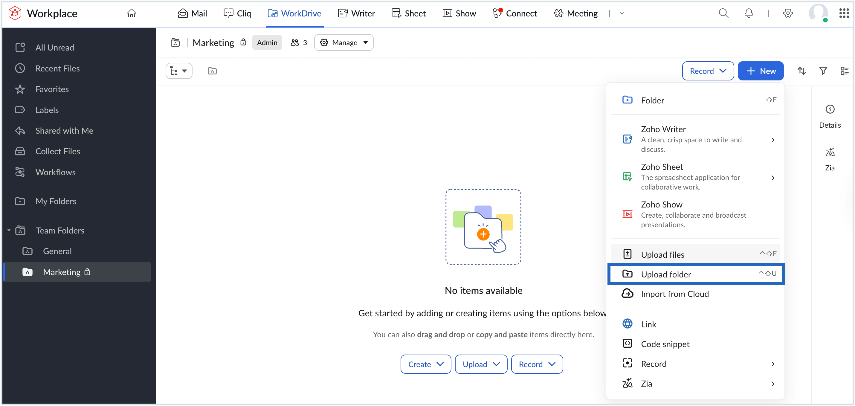 Screenshot to upload folders Screenshot to upload folders
