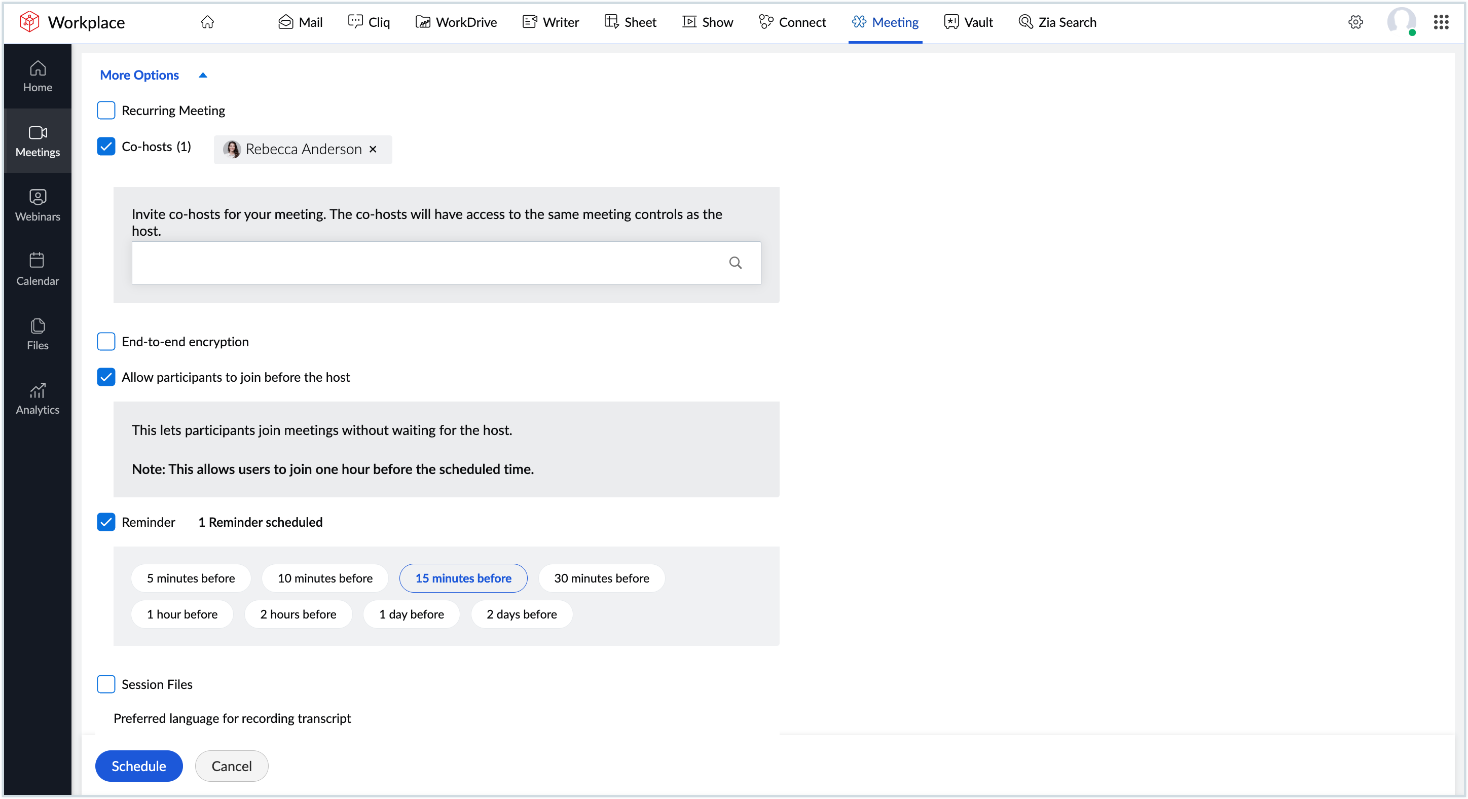 Screenshot of more options section Screenshot of more options section