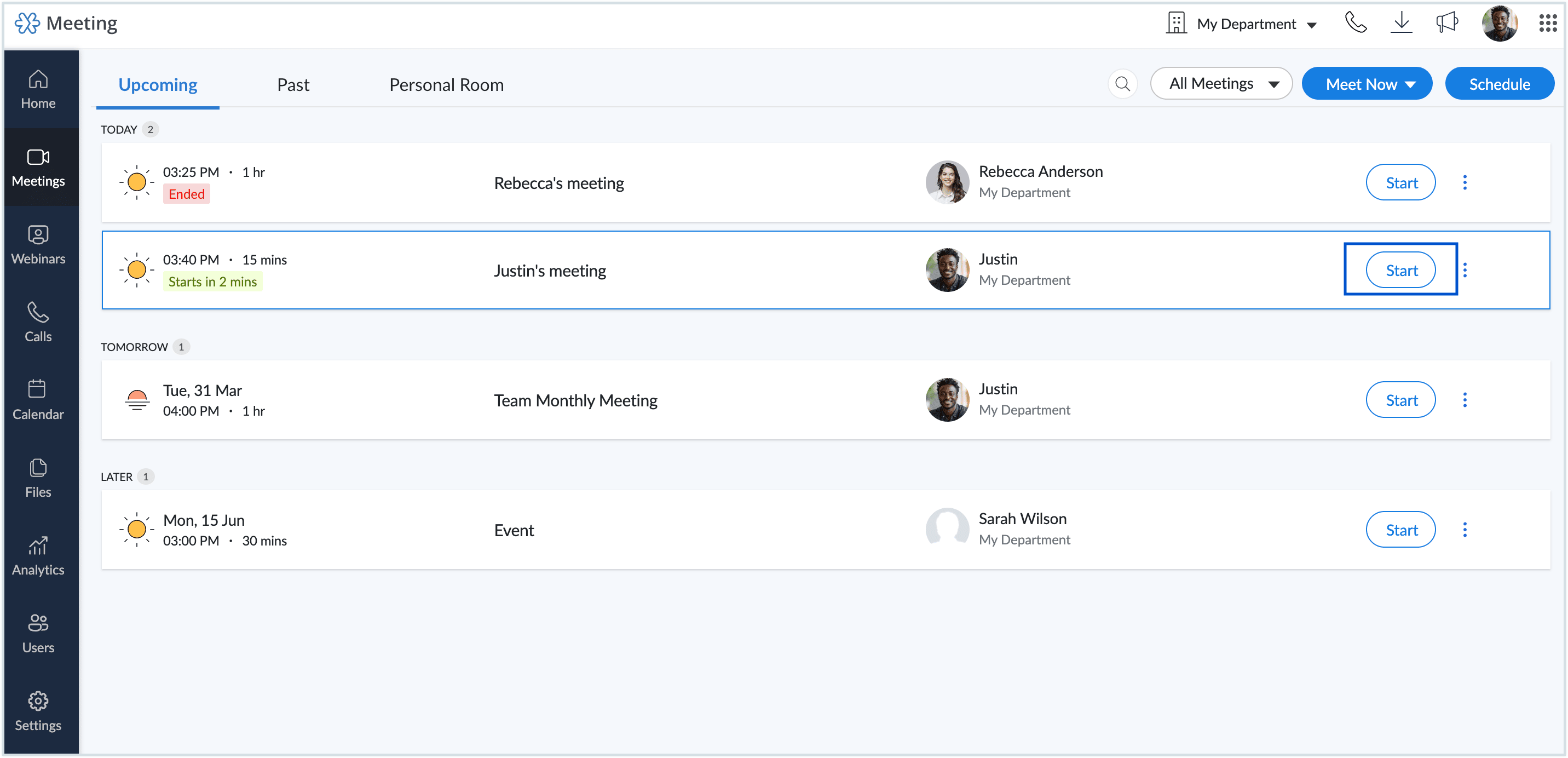 Screenshot of starting a meeting Screenshot of starting a meeting