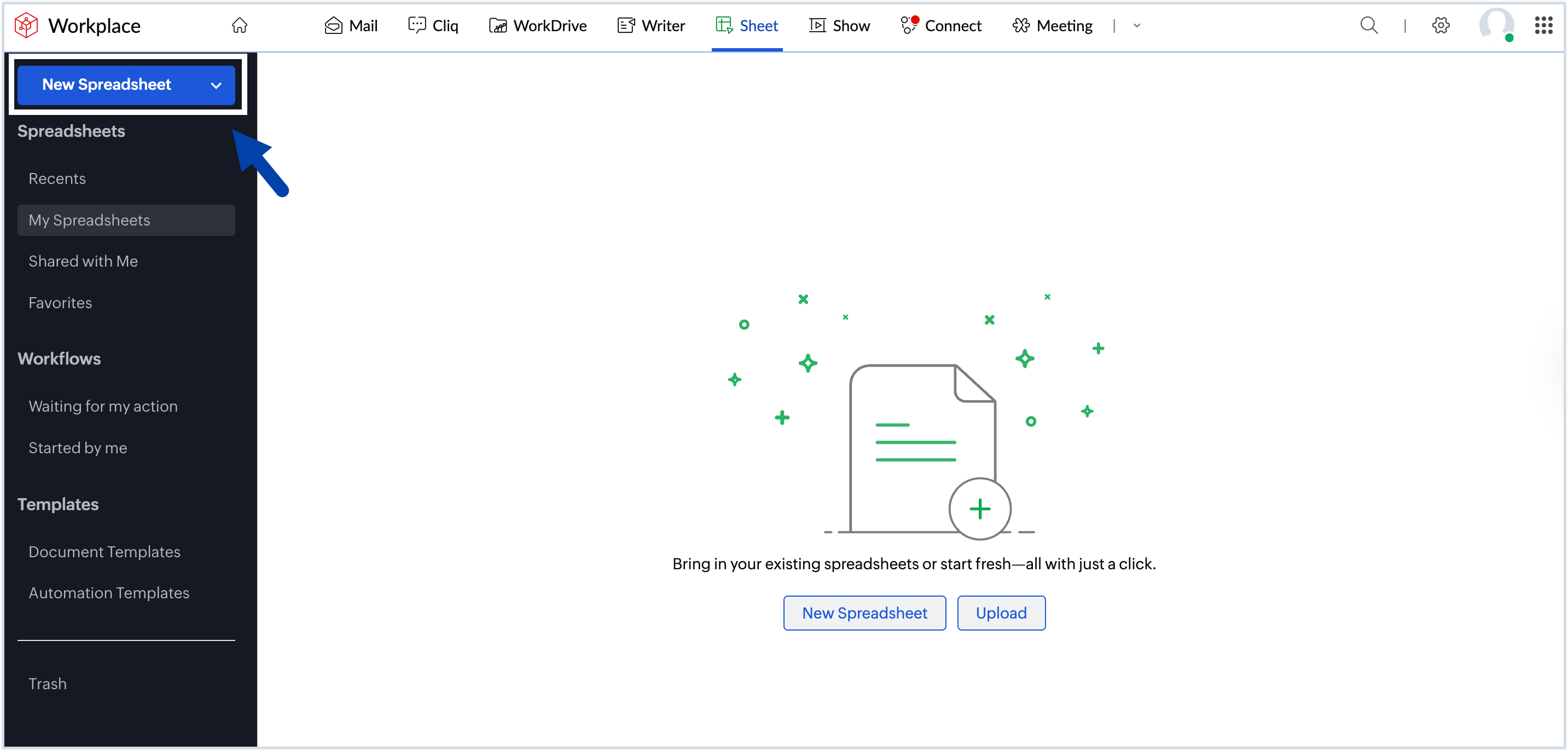 Screenshot to add new spreadsheet Screenshot to add new spreadsheet