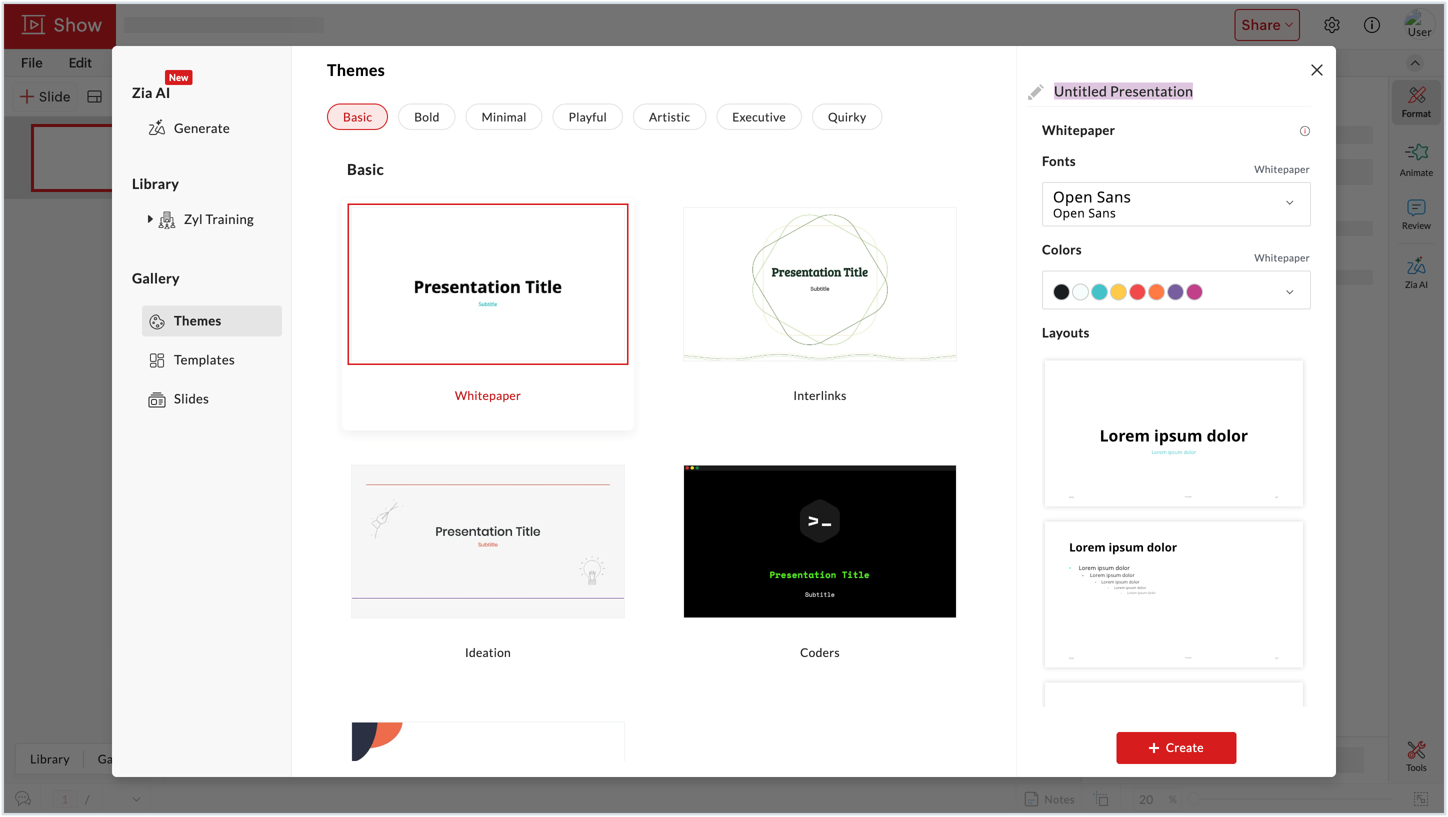 Screenshot of the themes section Screenshot of the themes section