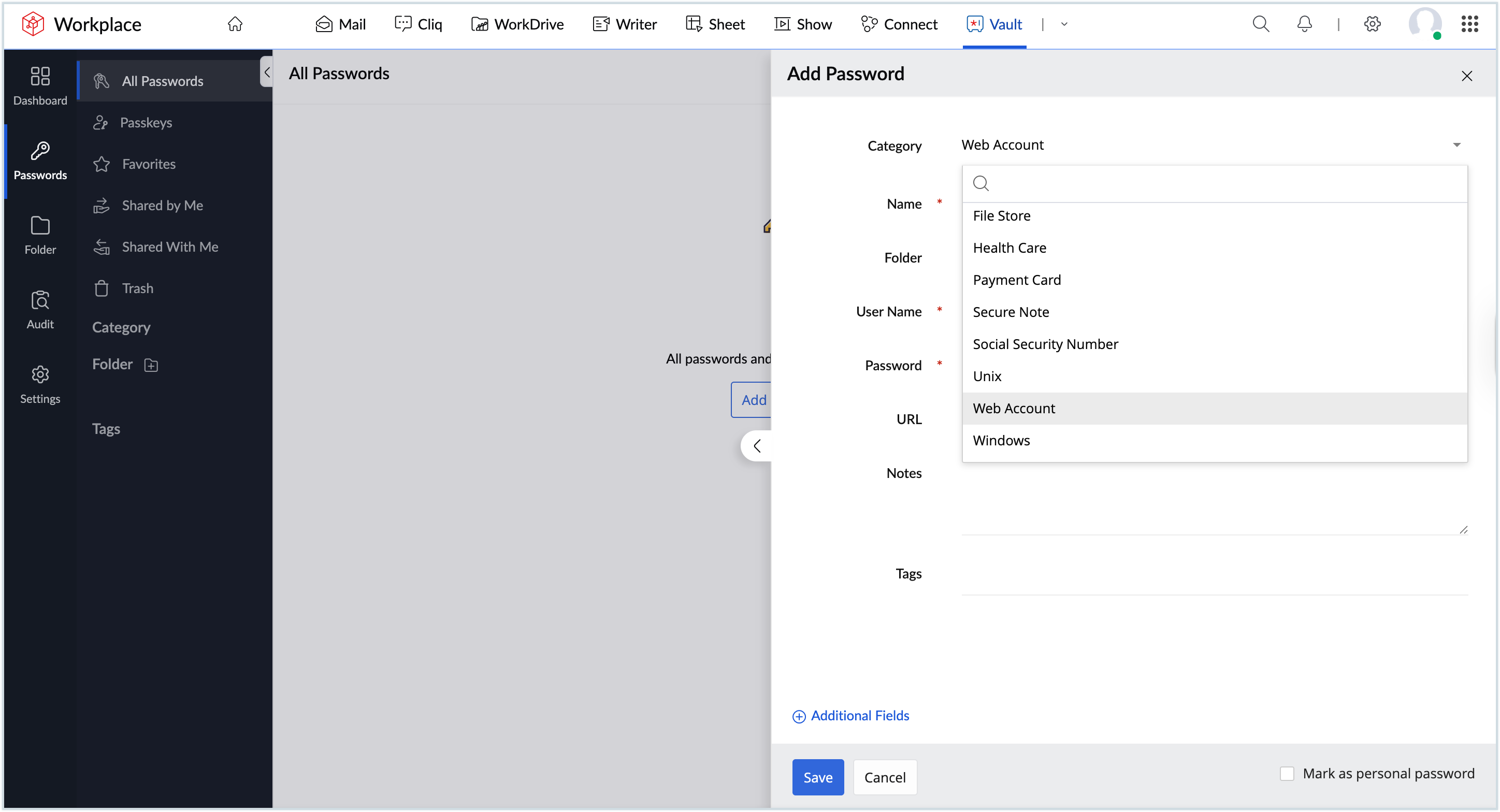 Screenshot to choose vault category Screenshot to choose vault category
