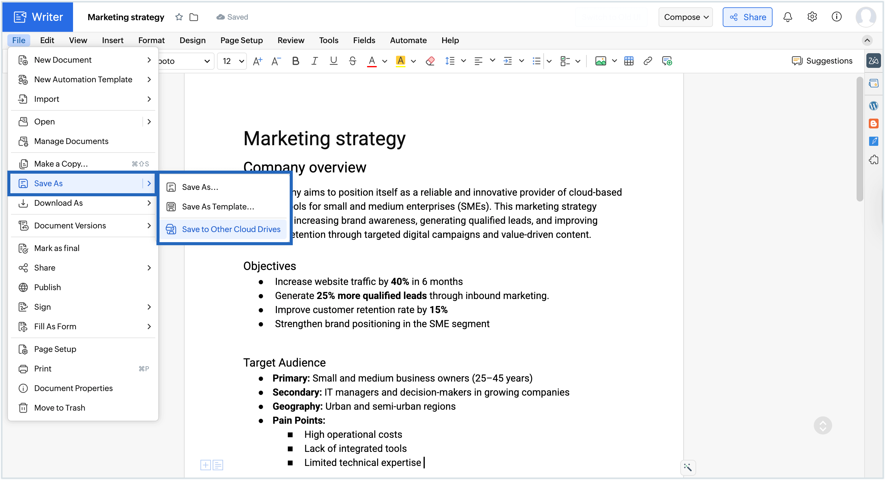 Screenshot of the save to cloud option Screenshot of the save to cloud option