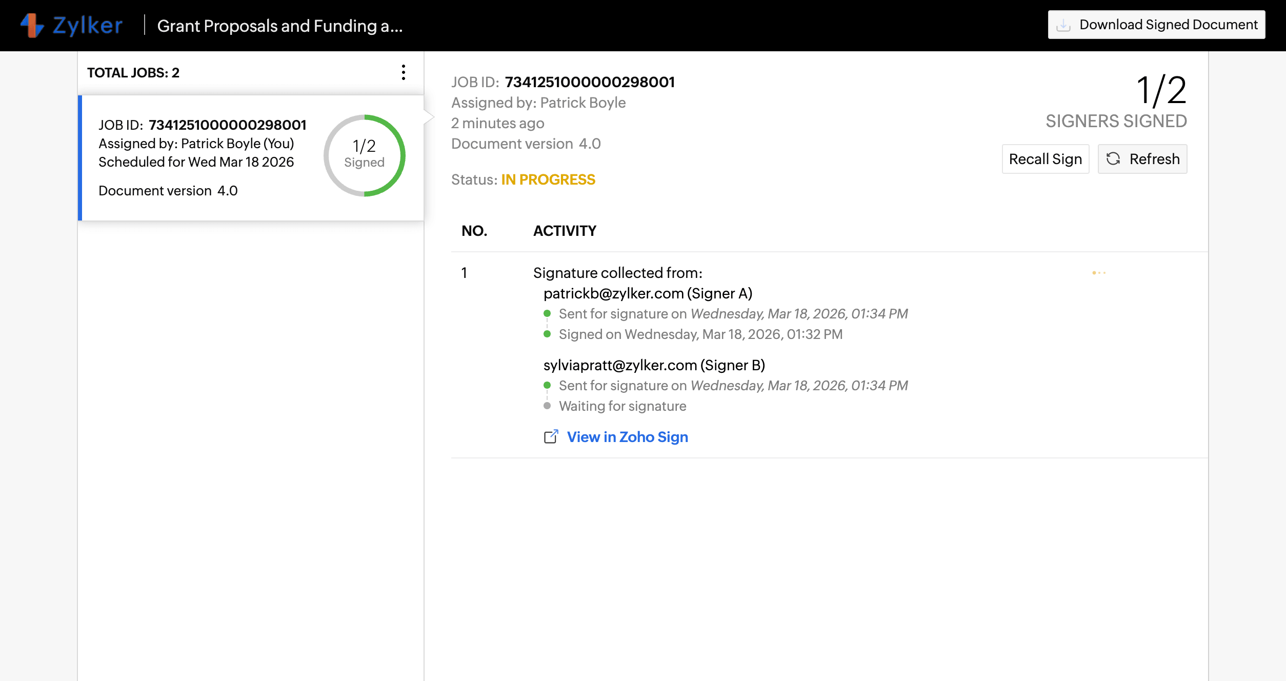 Check the status of bulk signature collection
