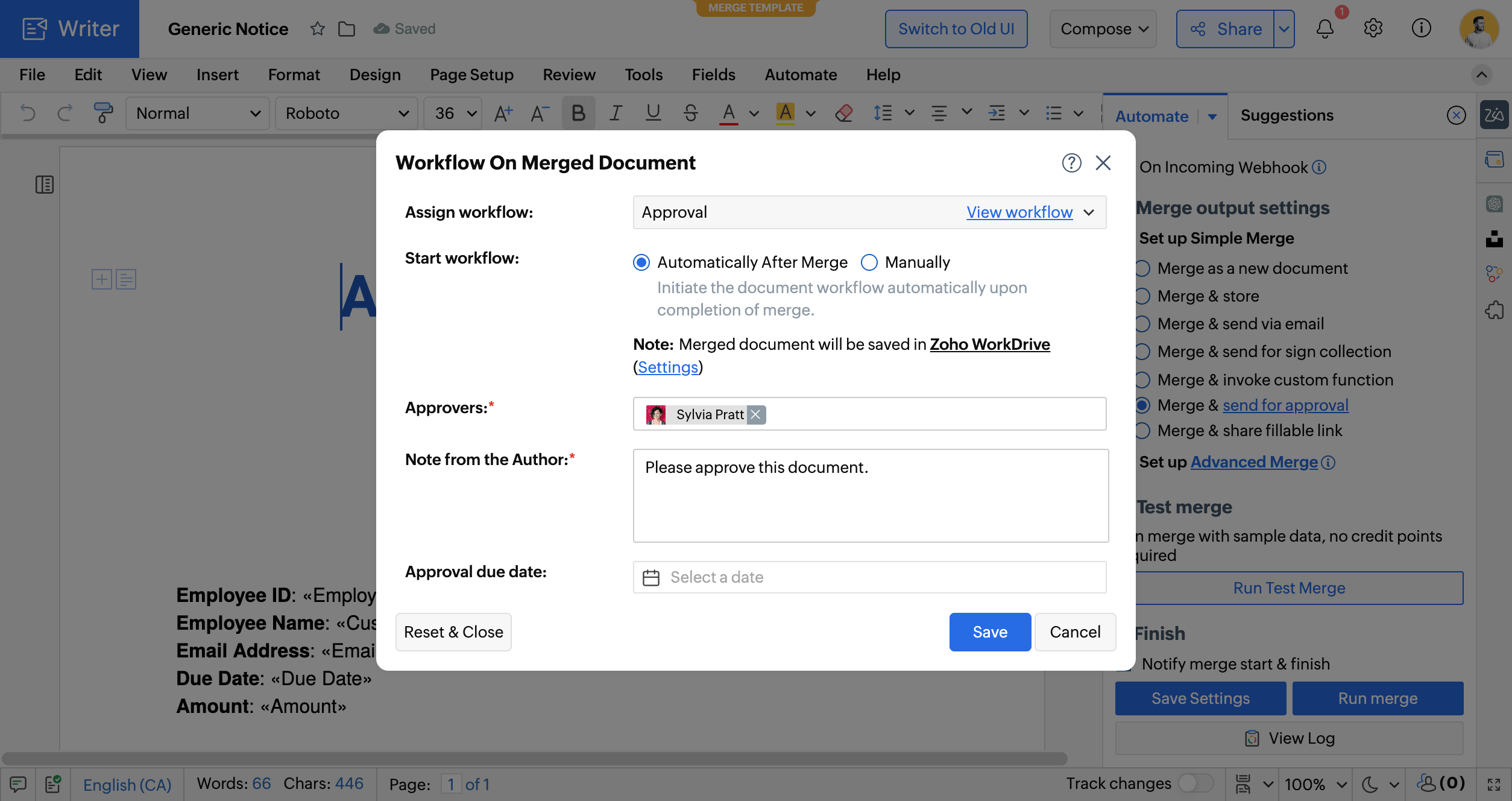 Merge and send for approval