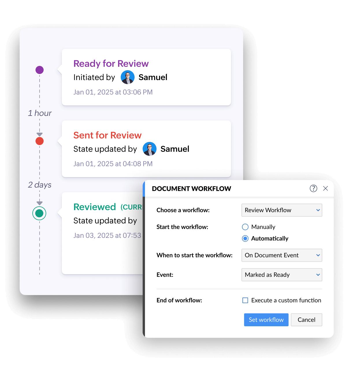 Image of Zoho Writer's approval workflow dialog to show how it streamlines content and document approval