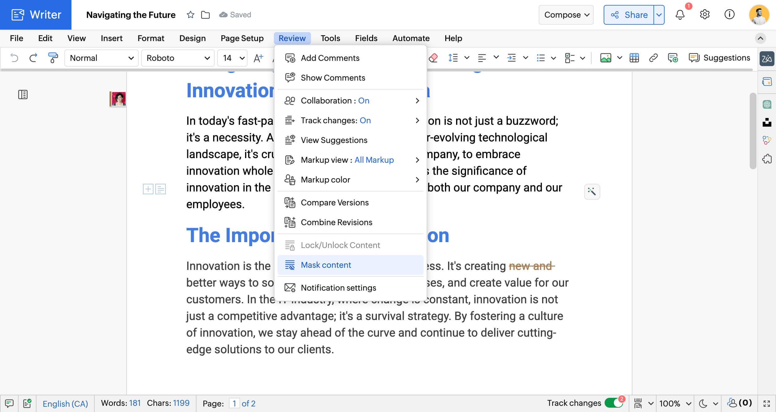 Writer Screenshots