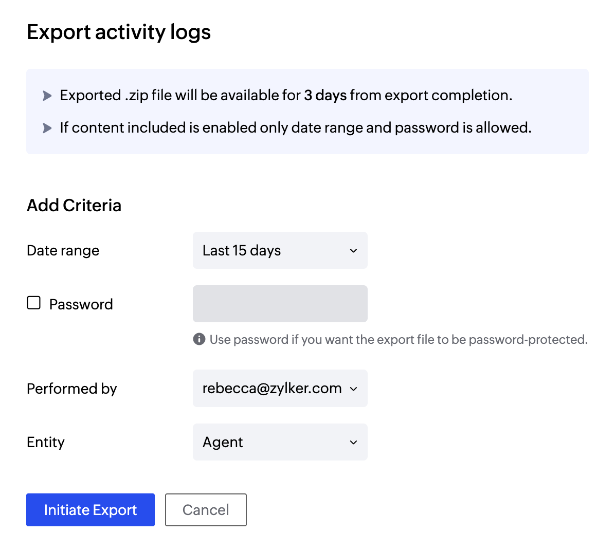 Export activity log
