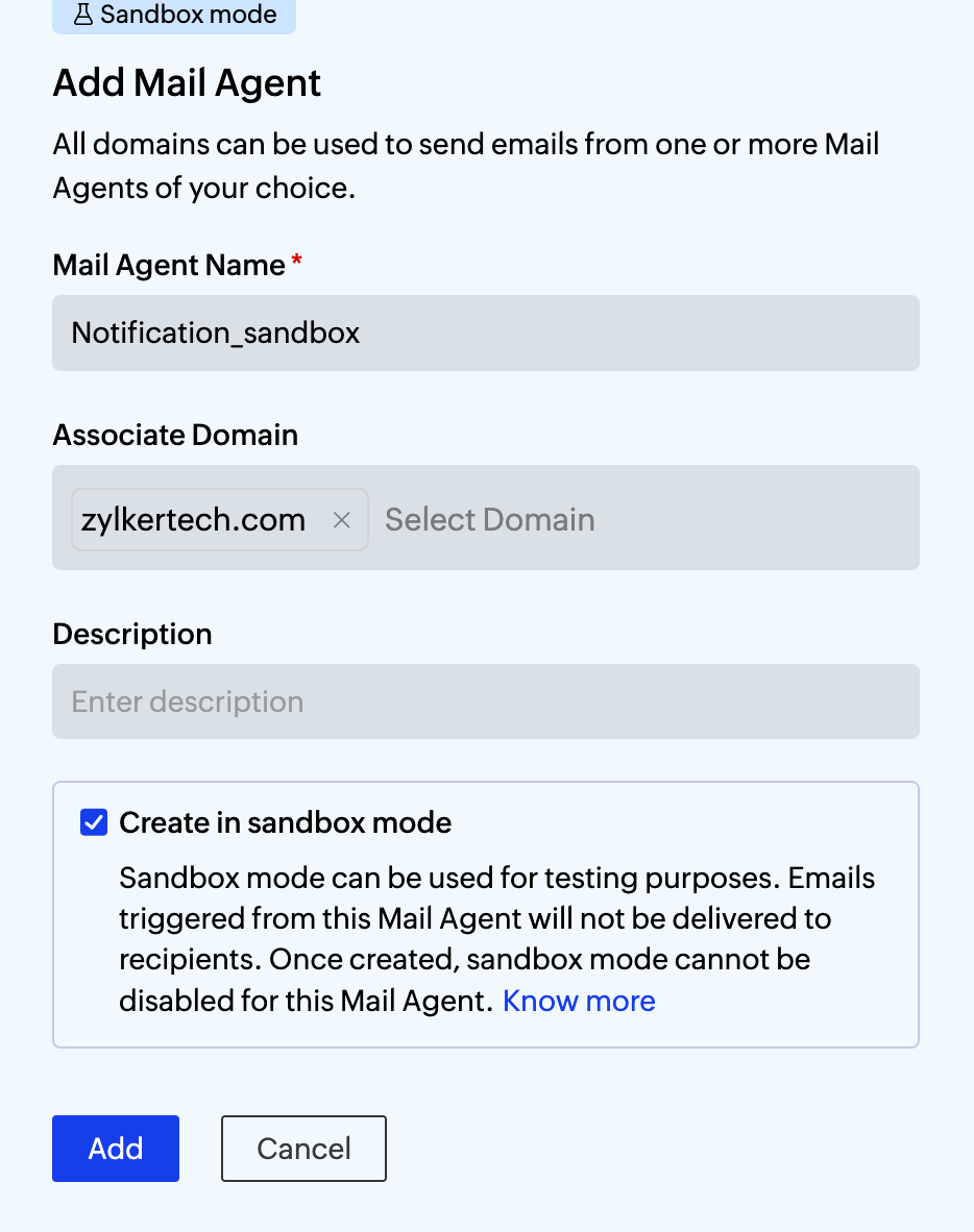 Add sandbox Mail Agent