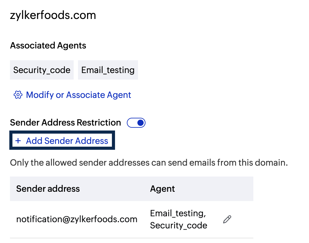 Additional sender address Additional sender address