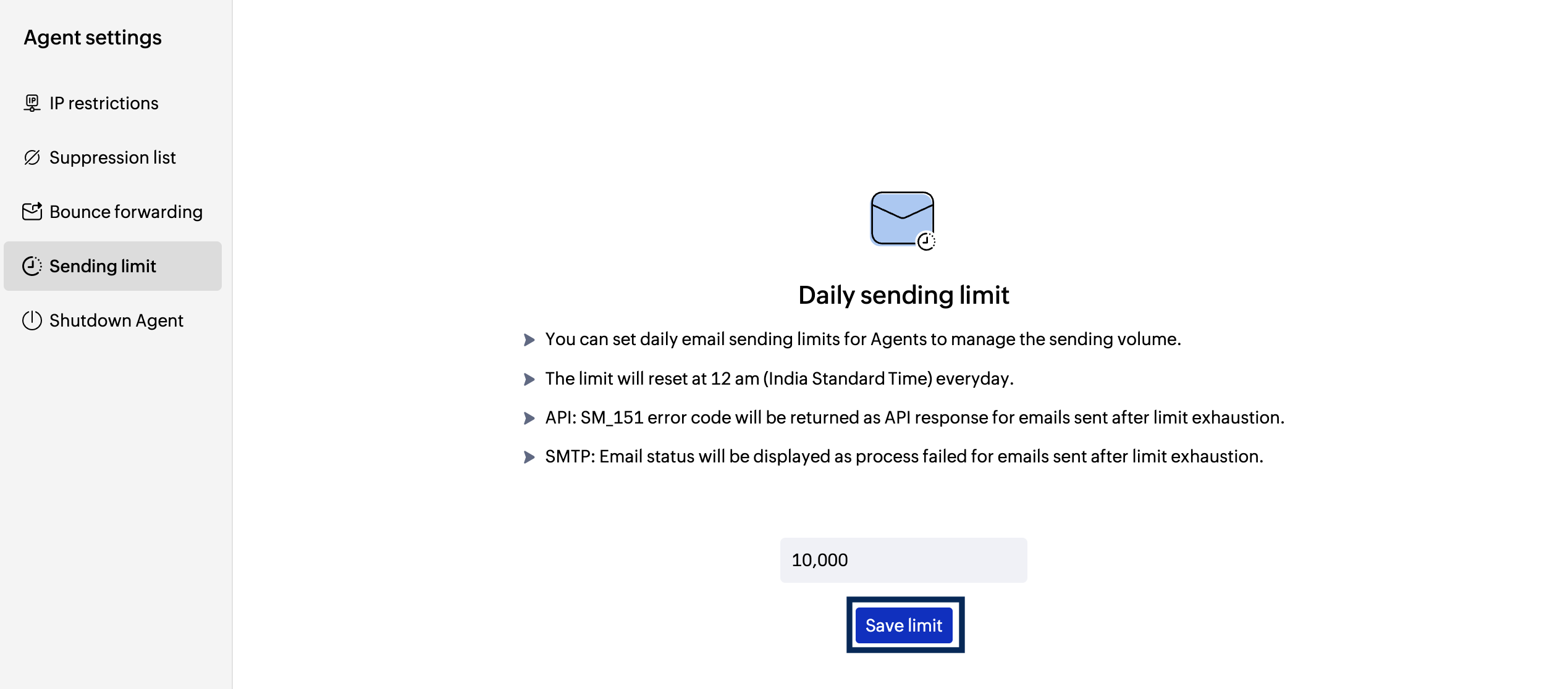 Add sending limit Add sending limit