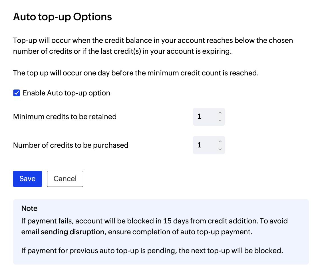 Auto top-up configuration Auto top-up configuration