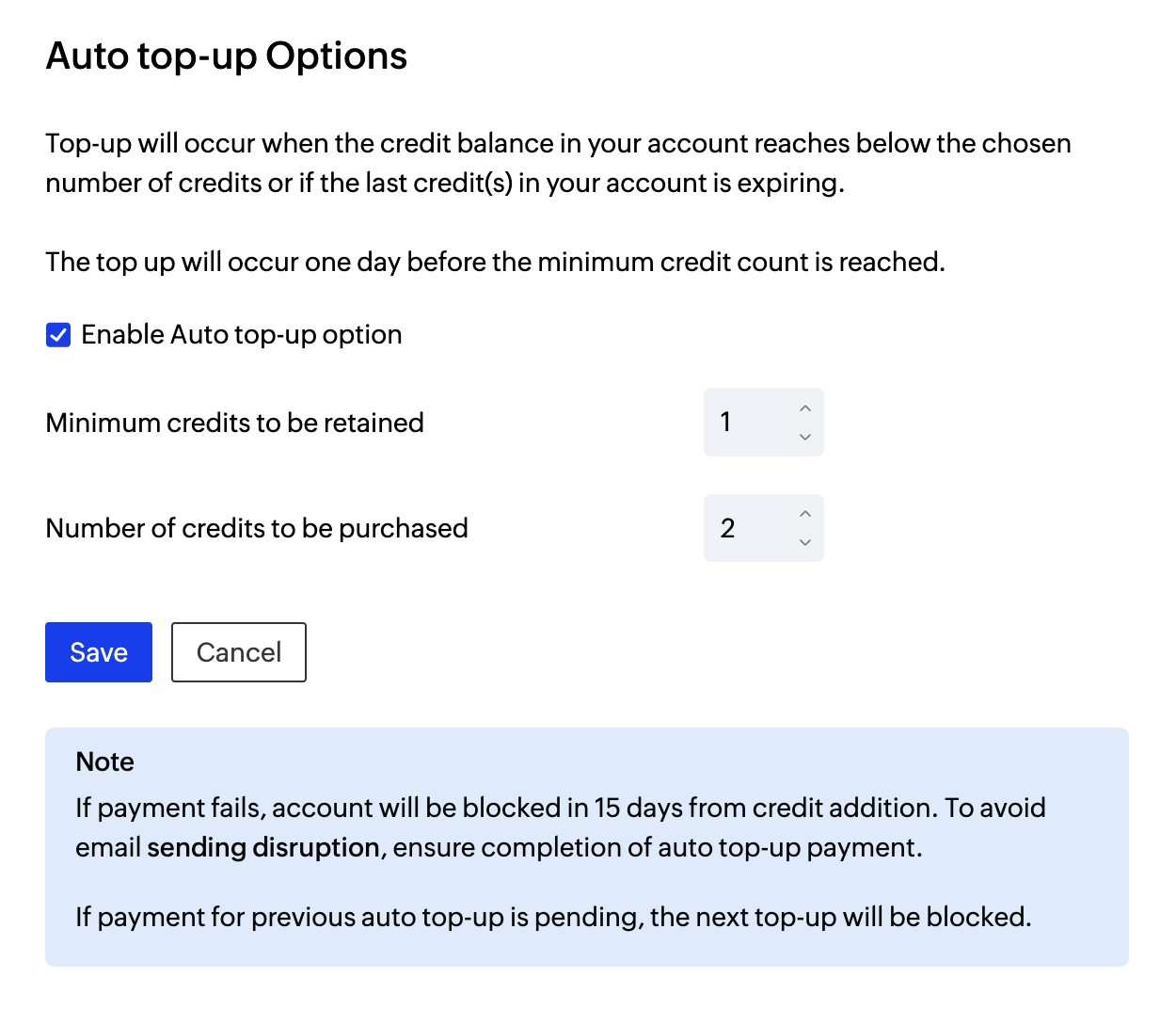 UI screenshot of auto topup box