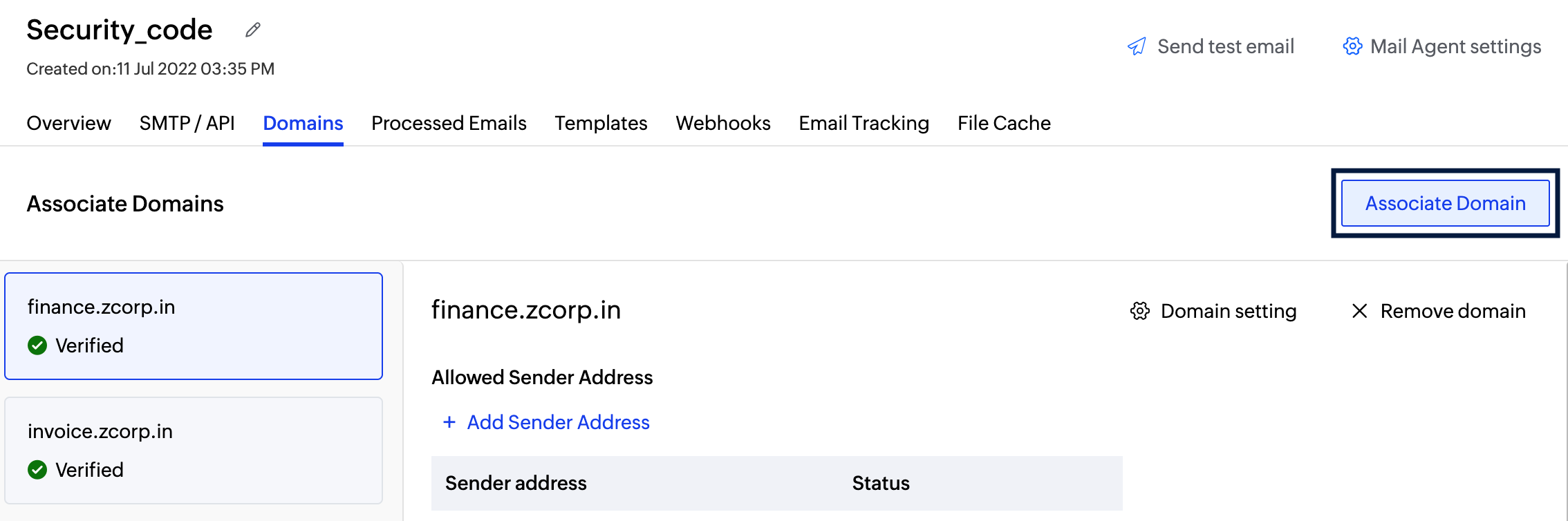 Domain associate screenshot