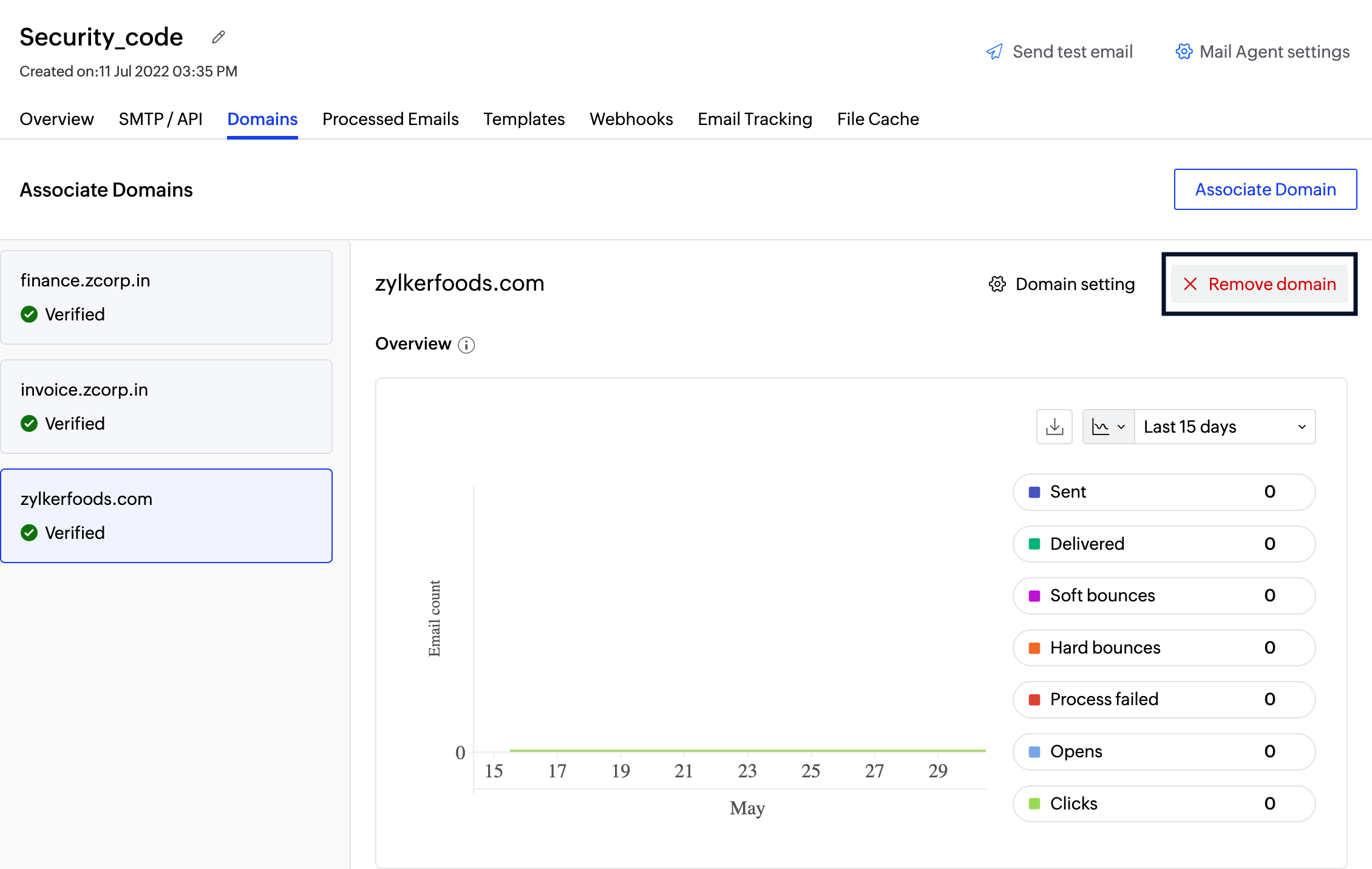 Screenshot of removing domain