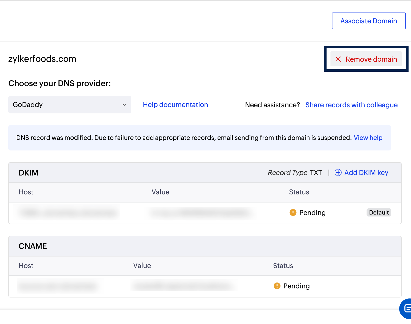 Remove associated domain