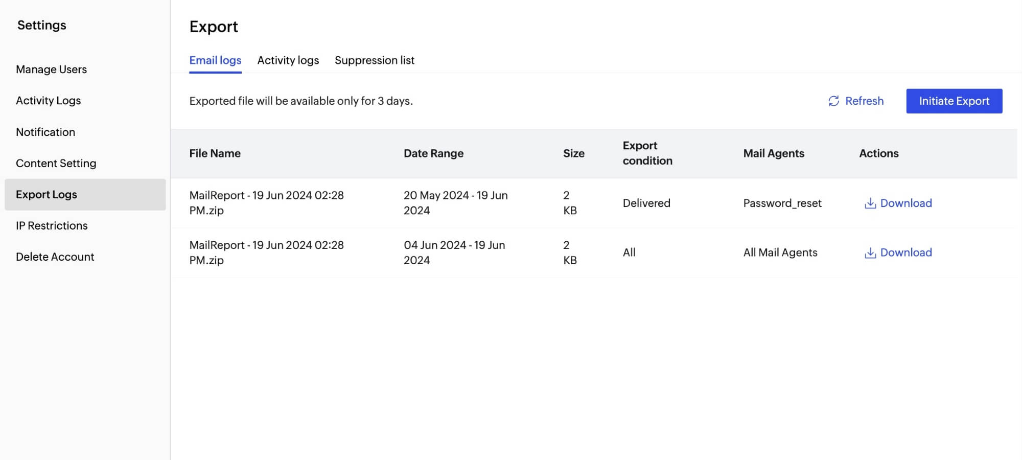 Export Logs