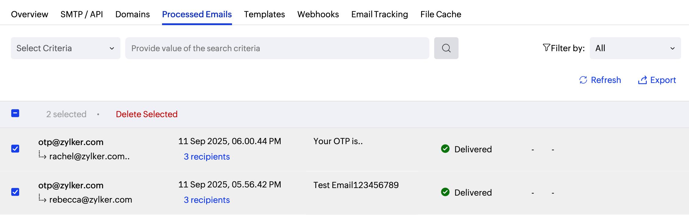 Processed emails delete multiple Processed emails delete multiple